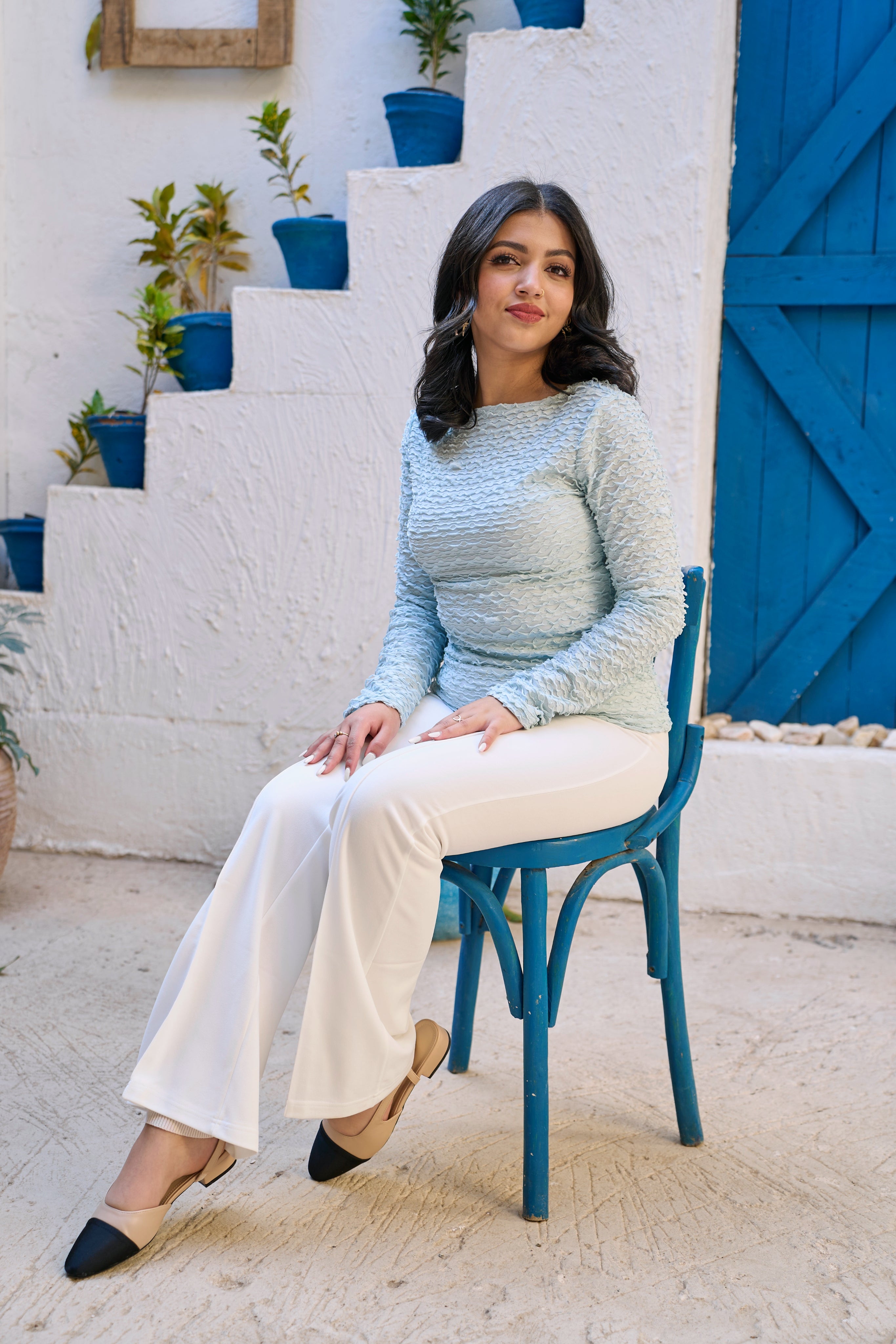 White Belle Curve Pants