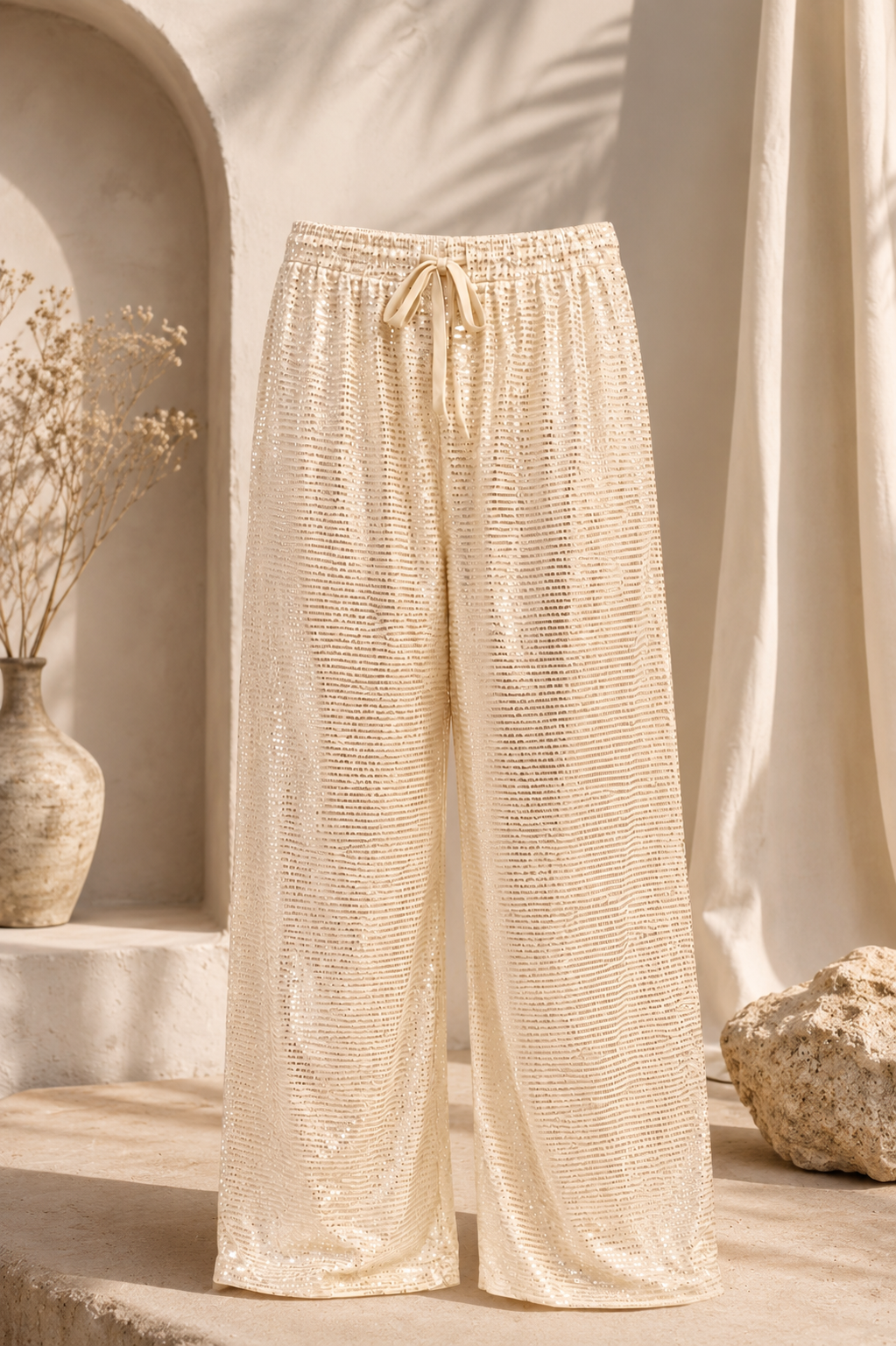 Cream Shimmer Pants