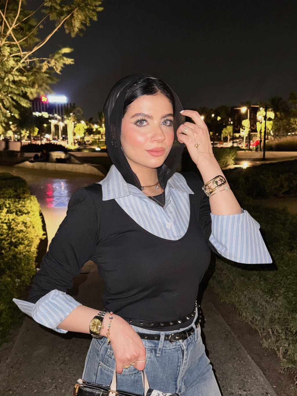 Black Stripped Collar Top